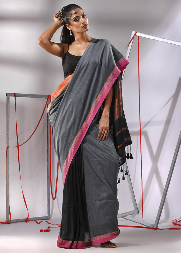 Grey Cotton Saree With Blouse Piece - Indian Silk House Agencies