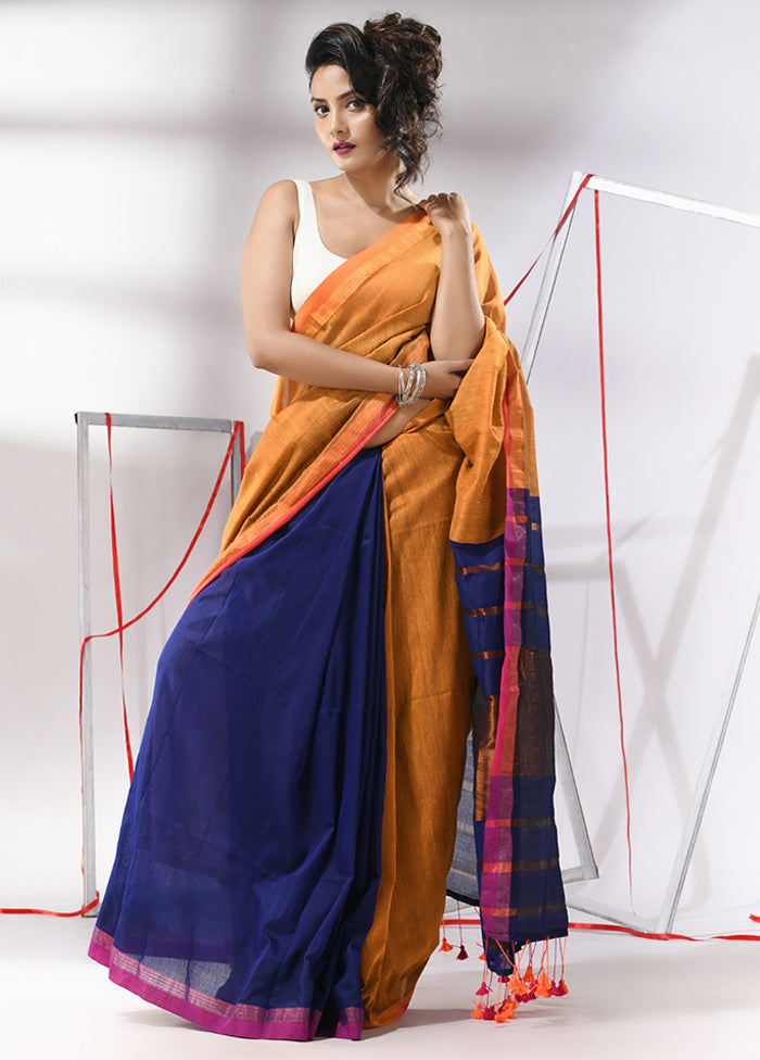 Mustard Cotton Saree With Blouse Piece - Indian Silk House Agencies