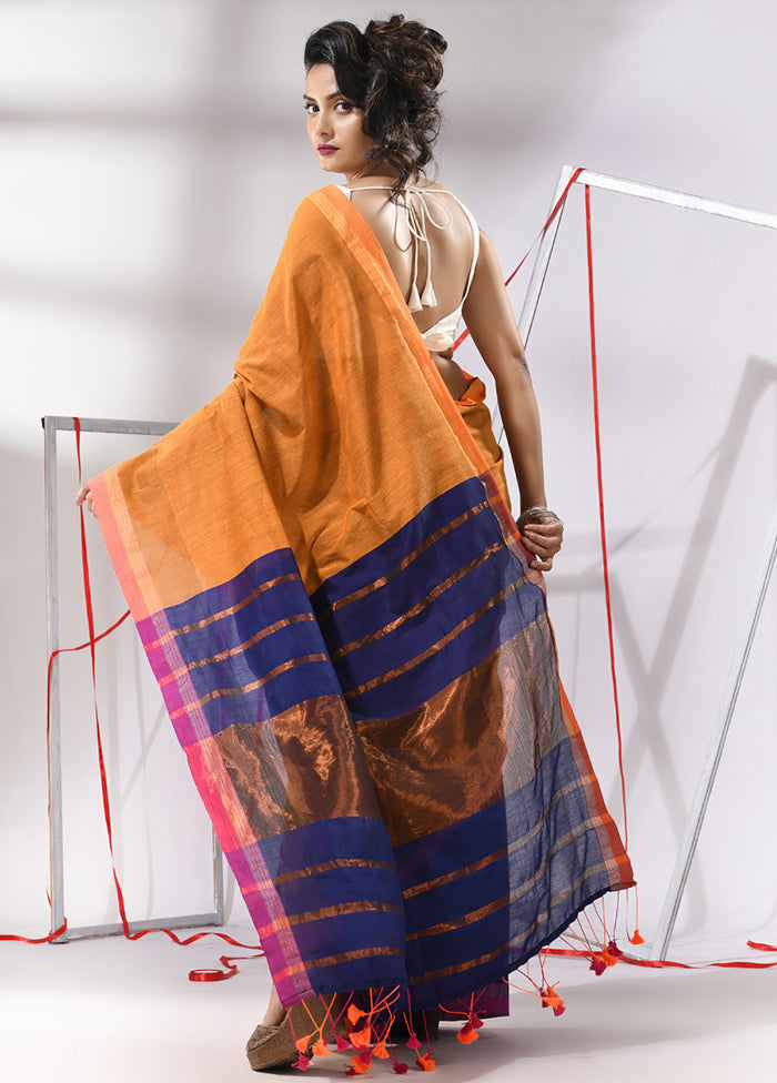 Mustard Cotton Saree With Blouse Piece - Indian Silk House Agencies