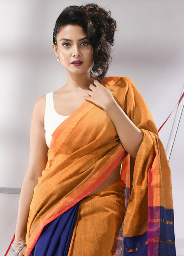 Mustard Cotton Saree With Blouse Piece - Indian Silk House Agencies