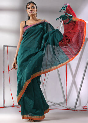 Teal Green Cotton Saree With Blouse Piece - Indian Silk House Agencies