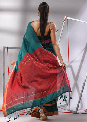 Teal Green Cotton Saree With Blouse Piece - Indian Silk House Agencies