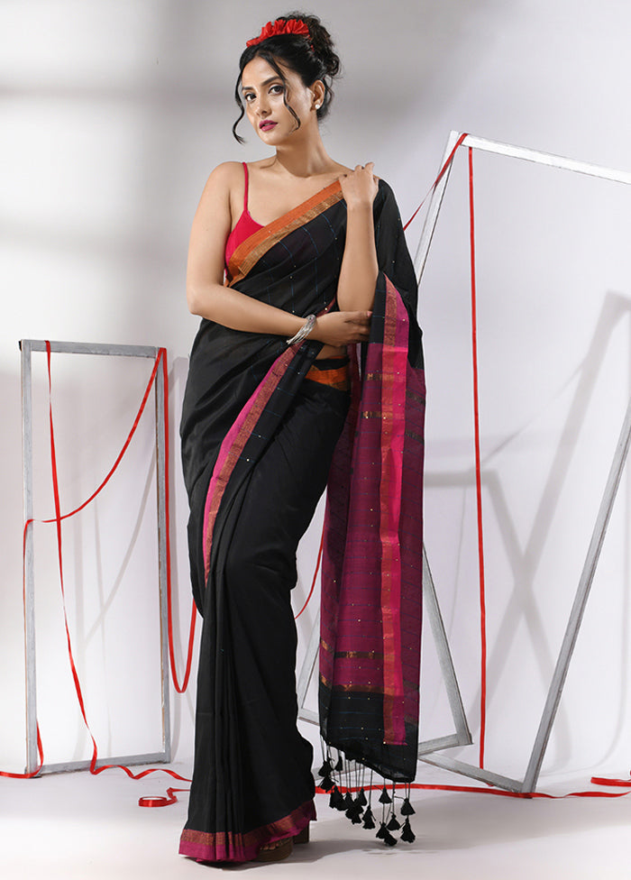 Black Cotton Saree With Blouse Piece - Indian Silk House Agencies