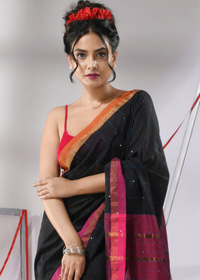 Black Cotton Saree With Blouse Piece - Indian Silk House Agencies