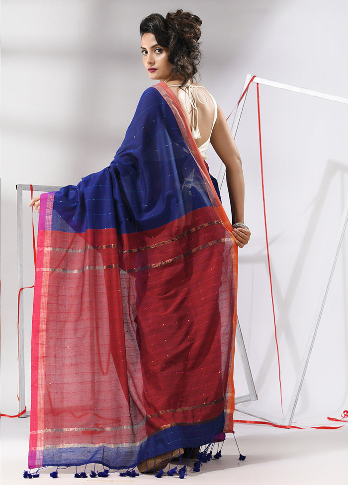 Blue Cotton Saree With Blouse Piece - Indian Silk House Agencies