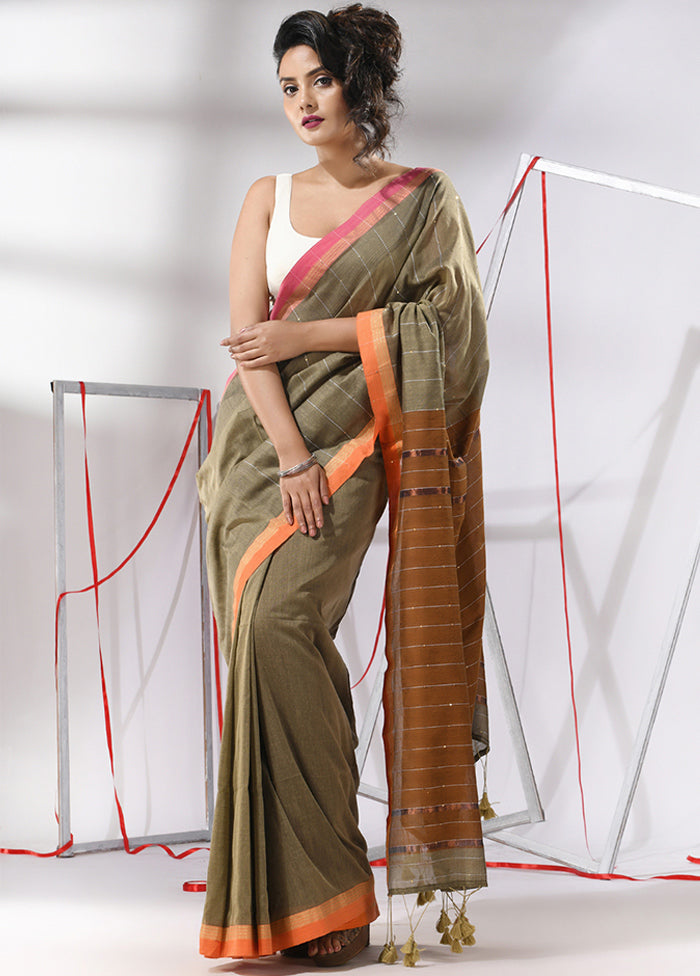 Beige Cotton Saree With Blouse Piece - Indian Silk House Agencies