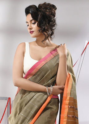 Beige Cotton Saree With Blouse Piece - Indian Silk House Agencies