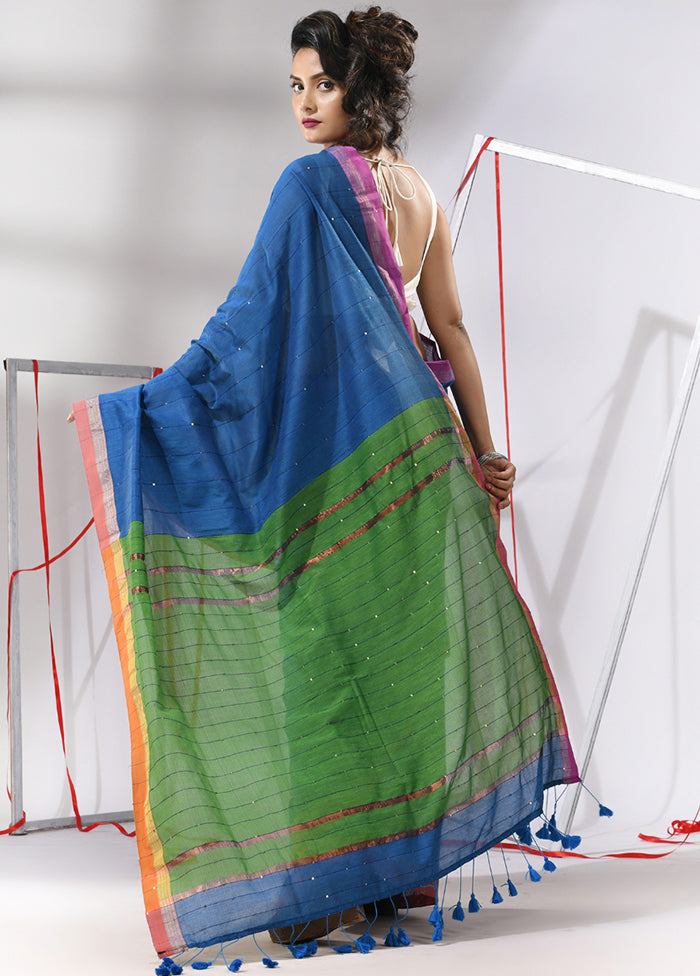 Blue Cotton Saree With Blouse Piece - Indian Silk House Agencies