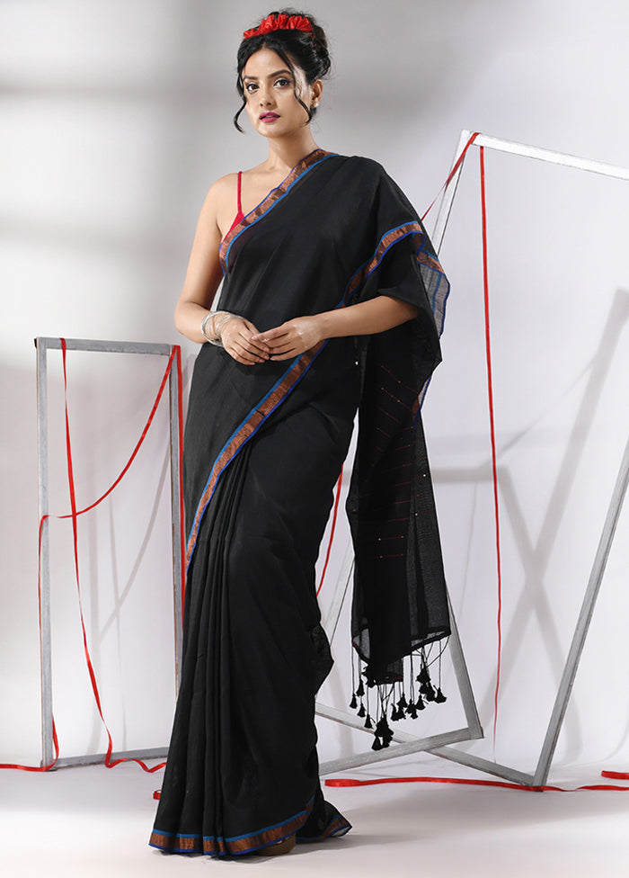 Black Cotton Saree With Blouse Piece - Indian Silk House Agencies