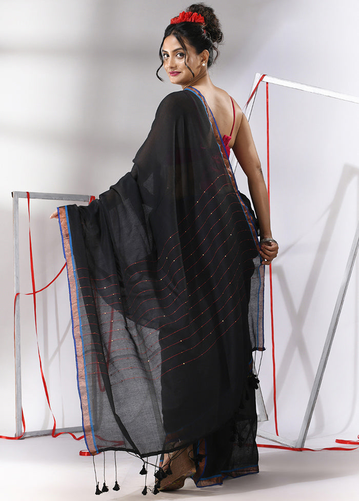 Black Cotton Saree With Blouse Piece - Indian Silk House Agencies