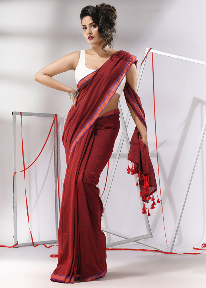 Red Cotton Saree With Blouse Piece - Indian Silk House Agencies