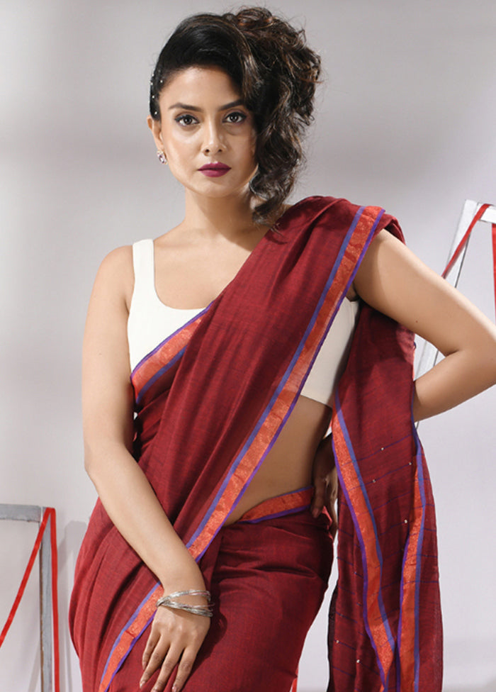 Red Cotton Saree With Blouse Piece - Indian Silk House Agencies