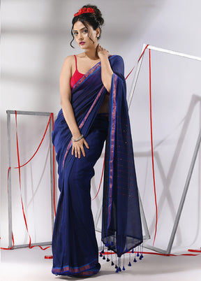 Blue Cotton Saree With Blouse Piece - Indian Silk House Agencies