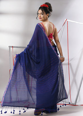 Blue Cotton Saree With Blouse Piece - Indian Silk House Agencies