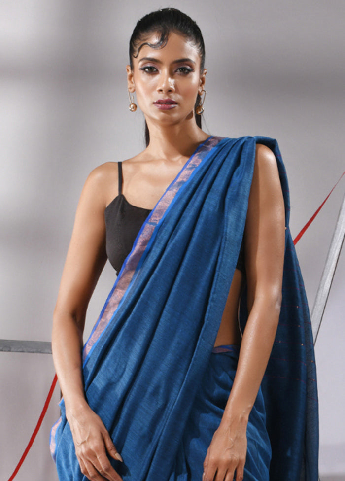 Blue Cotton Saree With Blouse Piece - Indian Silk House Agencies