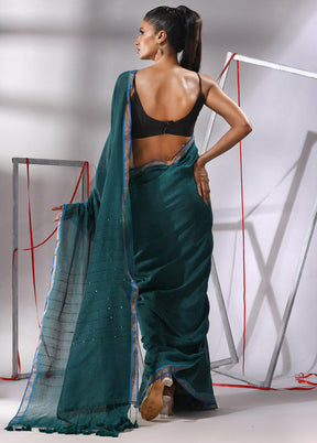 Teal Cotton Saree With Blouse Piece - Indian Silk House Agencies