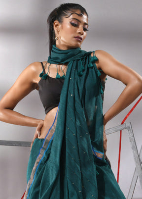 Teal Cotton Saree With Blouse Piece - Indian Silk House Agencies