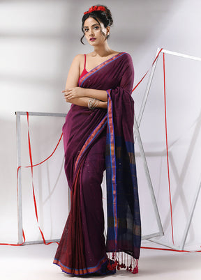 Purple Cotton Saree With Blouse Piece - Indian Silk House Agencies