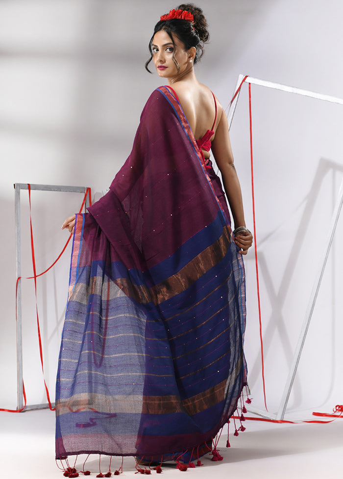 Purple Cotton Saree With Blouse Piece - Indian Silk House Agencies