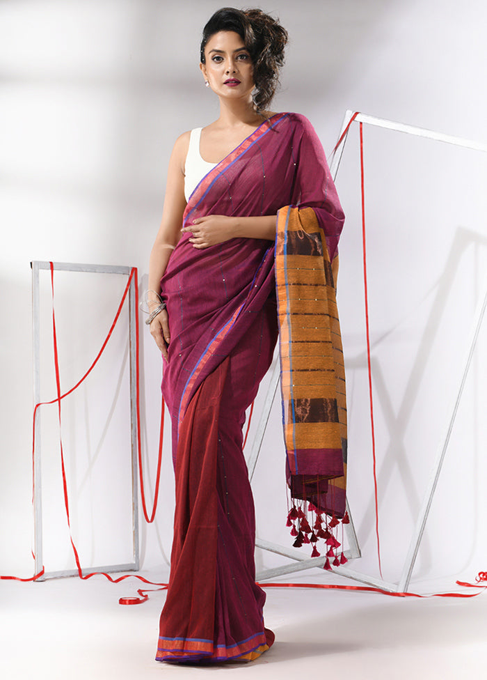 Magenta Cotton Saree With Blouse Piece - Indian Silk House Agencies