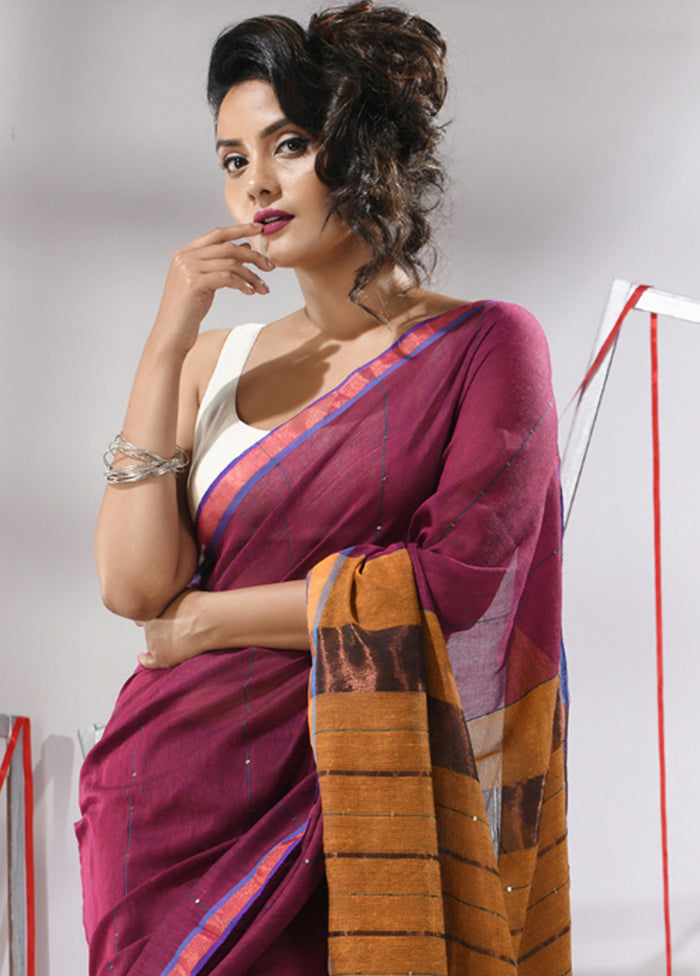 Magenta Cotton Saree With Blouse Piece - Indian Silk House Agencies