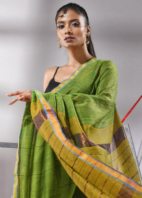 Green Cotton Saree With Blouse Piece - Indian Silk House Agencies