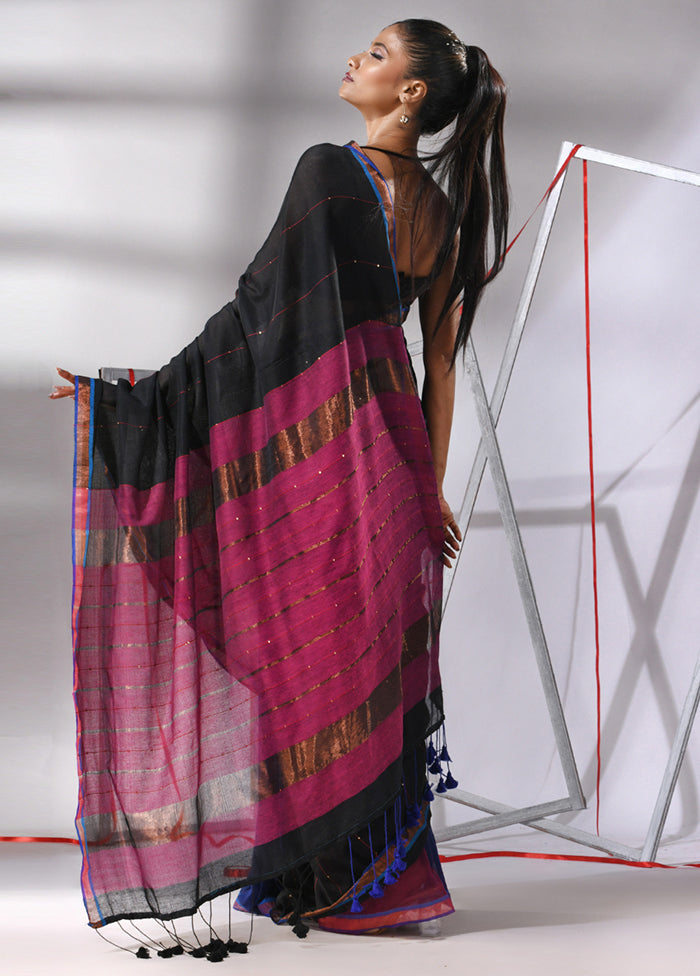 Black Cotton Saree With Blouse Piece - Indian Silk House Agencies