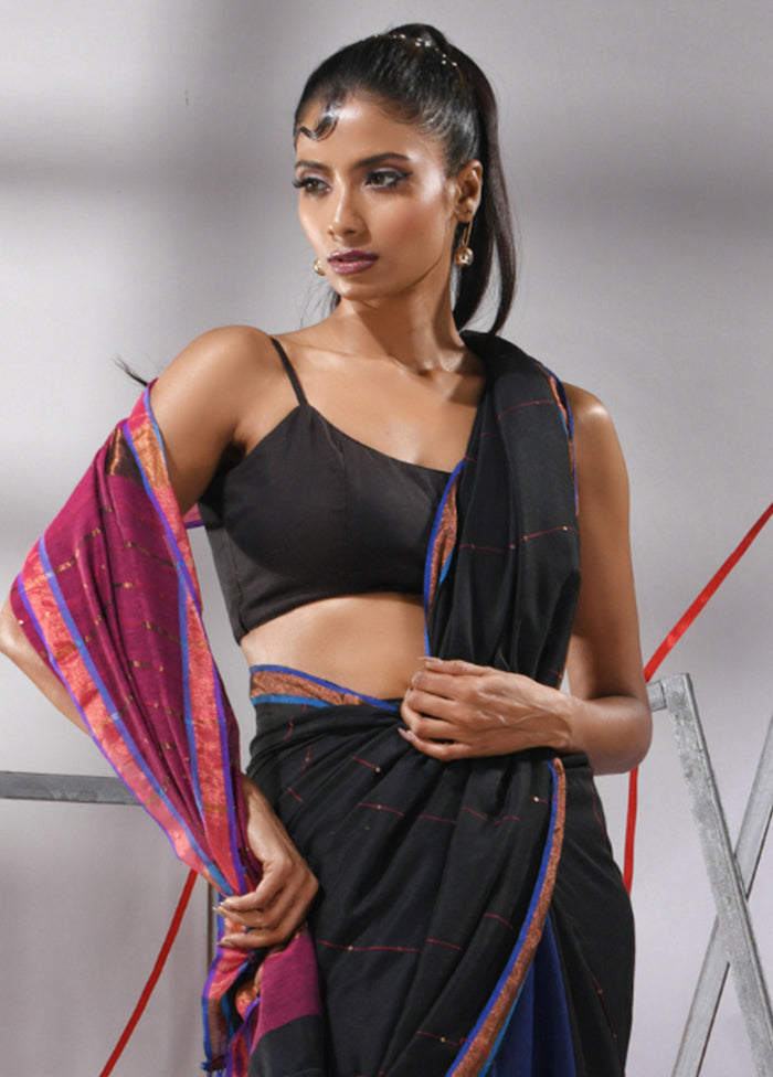 Black Cotton Saree With Blouse Piece - Indian Silk House Agencies