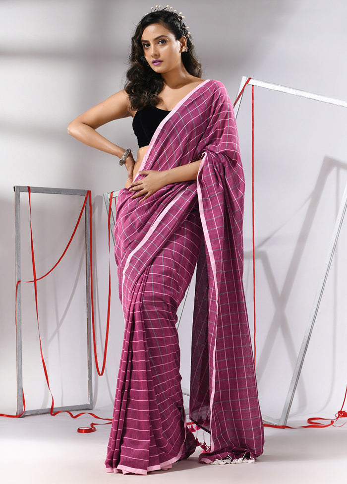 Magenta Cotton Saree With Blouse Piece - Indian Silk House Agencies