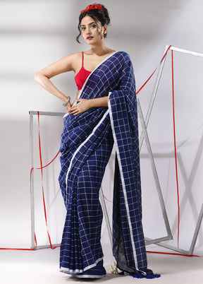 Blue Cotton Saree With Blouse Piece - Indian Silk House Agencies