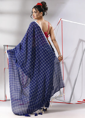 Blue Cotton Saree With Blouse Piece - Indian Silk House Agencies