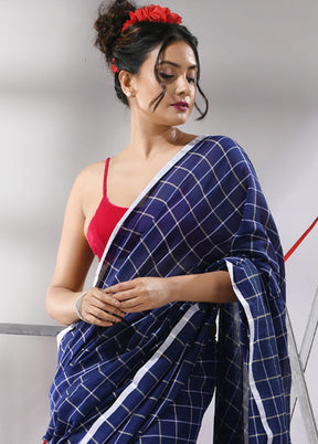 Blue Cotton Saree With Blouse Piece - Indian Silk House Agencies