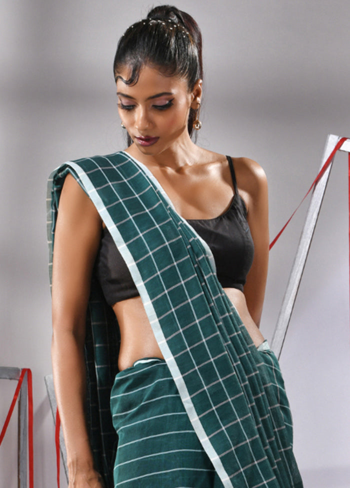 Teal Green Cotton Saree With Blouse Piece - Indian Silk House Agencies