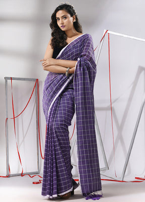 Violet Cotton Saree With Blouse Piece - Indian Silk House Agencies