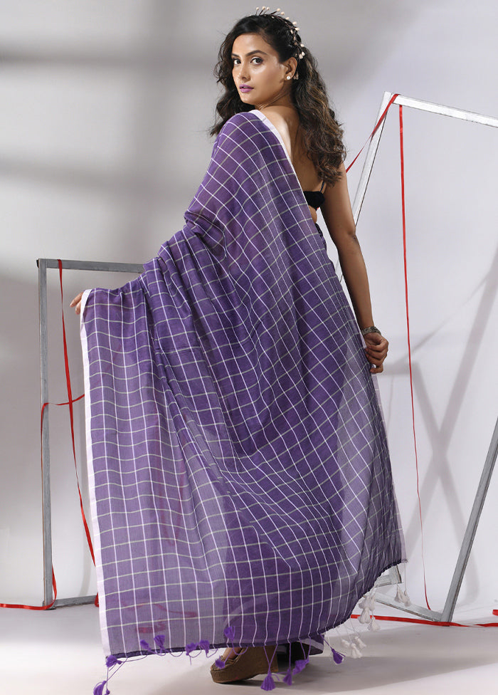 Violet Cotton Saree With Blouse Piece - Indian Silk House Agencies