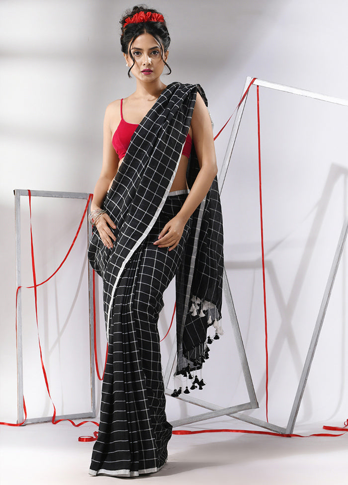 Black Cotton Saree With Blouse Piece - Indian Silk House Agencies