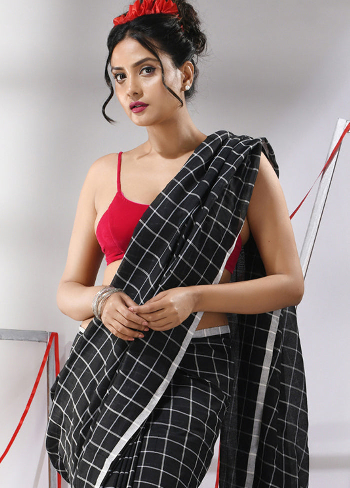 Black Cotton Saree With Blouse Piece - Indian Silk House Agencies