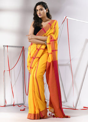 Yellow Cotton Saree With Blouse Piece - Indian Silk House Agencies