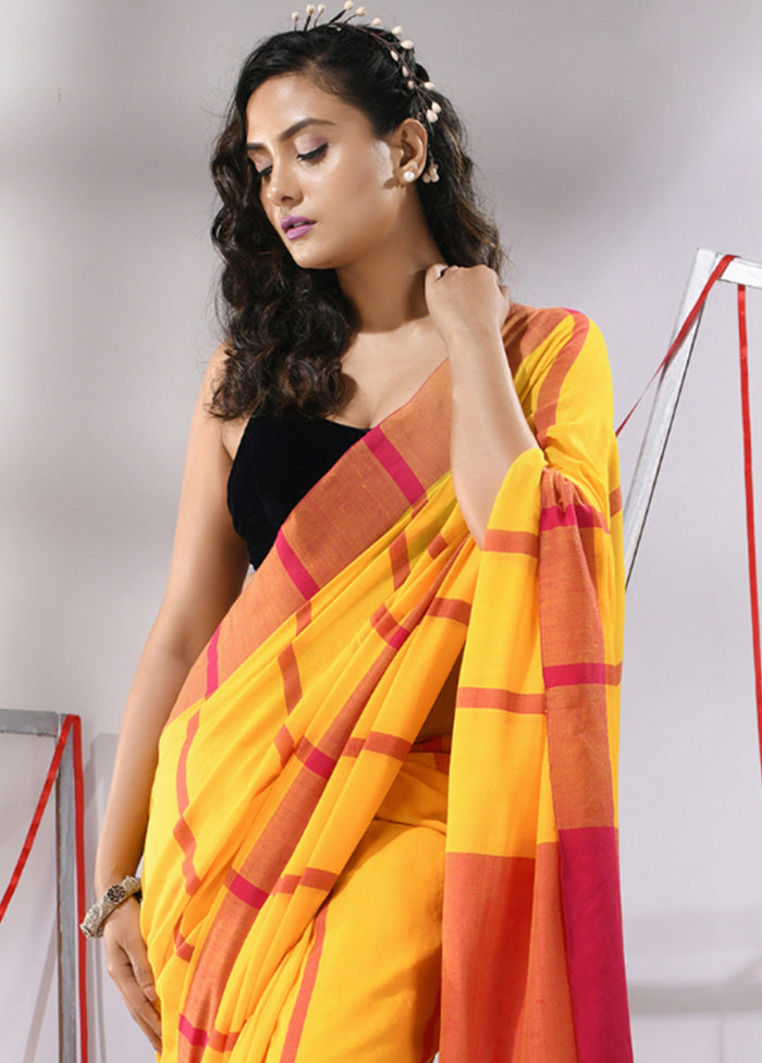 Yellow Cotton Saree With Blouse Piece - Indian Silk House Agencies