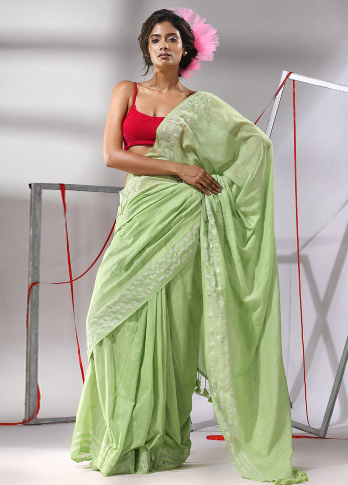 Pear Green Cotton Saree With Blouse Piece - Indian Silk House Agencies