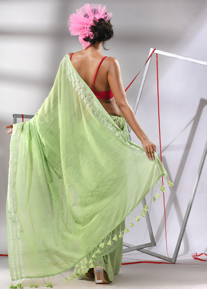 Pear Green Cotton Saree With Blouse Piece - Indian Silk House Agencies