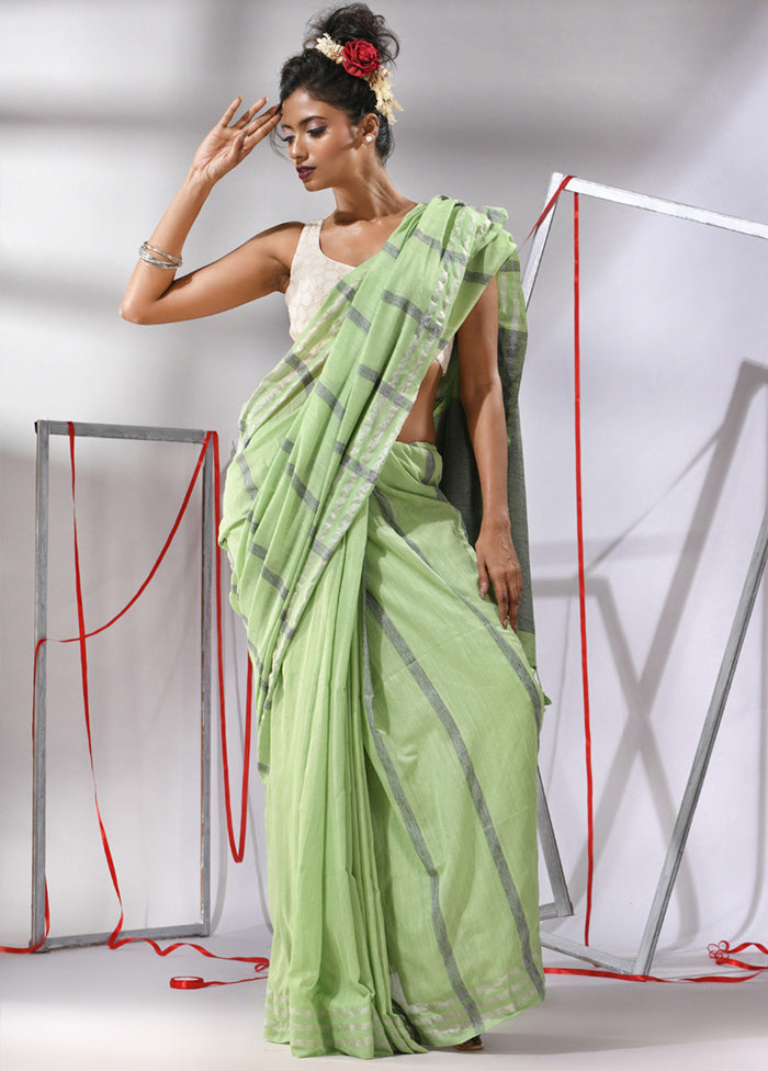 Pear Green Cotton Saree With Blouse Piece - Indian Silk House Agencies