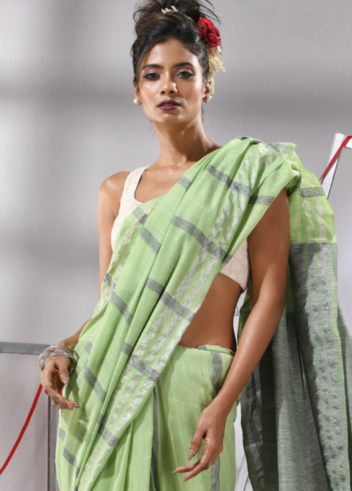 Pear Green Cotton Saree With Blouse Piece - Indian Silk House Agencies