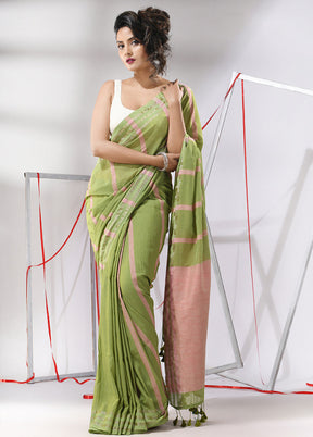 Green Cotton Saree With Blouse Piece - Indian Silk House Agencies