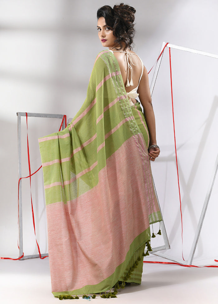 Green Cotton Saree With Blouse Piece - Indian Silk House Agencies