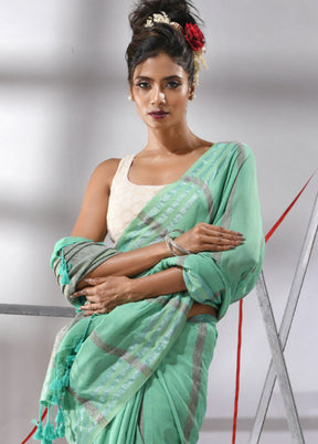 Sea Green Cotton Saree With Blouse Piece - Indian Silk House Agencies