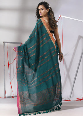 Teal Cotton Saree With Blouse Piece - Indian Silk House Agencies