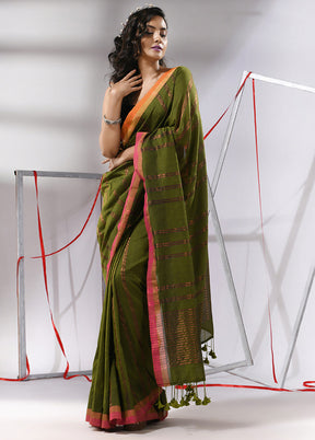 Green Cotton Saree With Blouse Piece - Indian Silk House Agencies