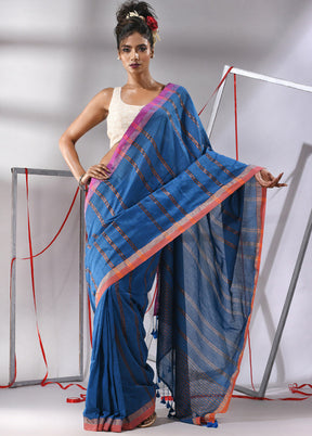 Blue Cotton Saree With Blouse Piece - Indian Silk House Agencies