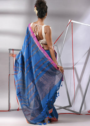 Blue Cotton Saree With Blouse Piece - Indian Silk House Agencies